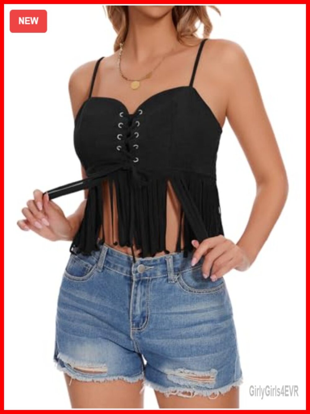 Fringe Tank Top Sleeveless Tassel Hem Camisole Western Cowgirl Shirt